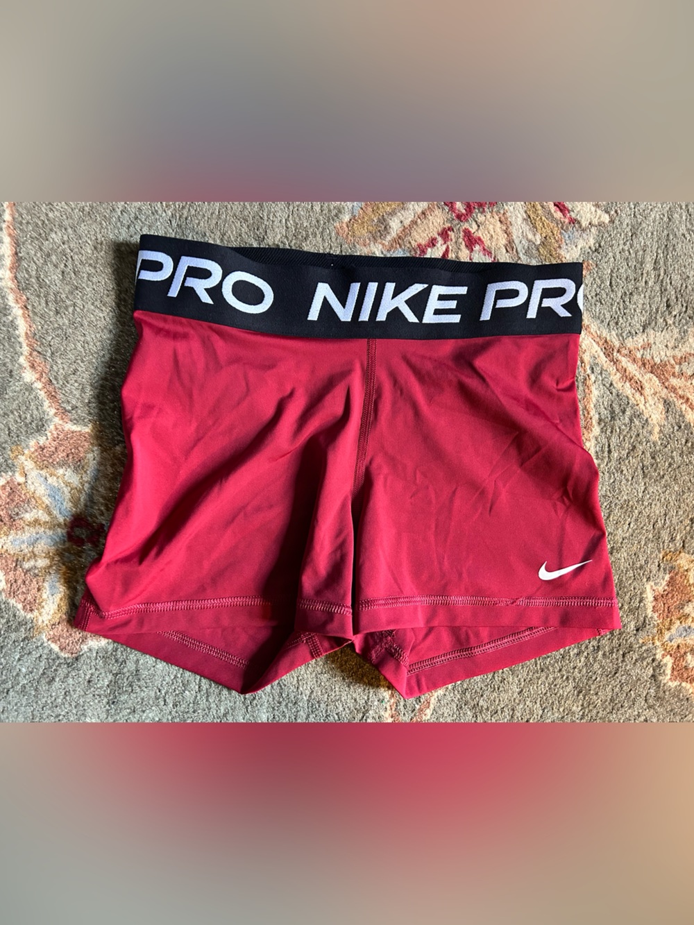 Nike Red Burgundy Compression Training Shorts with Black Waistband size S